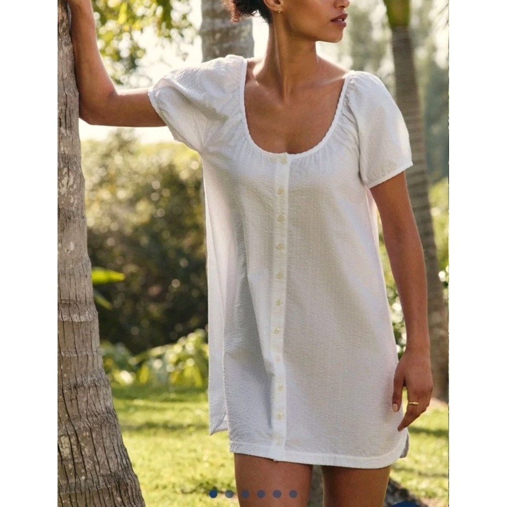 LAKE Charlie Nightgown White Seersucker Womens XL Pima Cotton Peasant Prairie